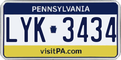 PA license plate LYK3434