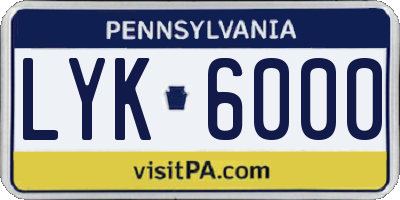 PA license plate LYK6000