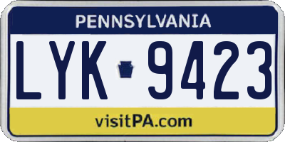 PA license plate LYK9423