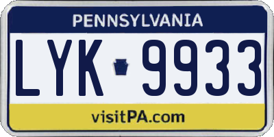 PA license plate LYK9933