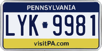 PA license plate LYK9981