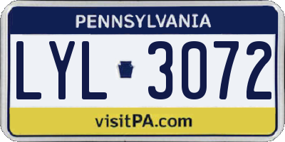 PA license plate LYL3072