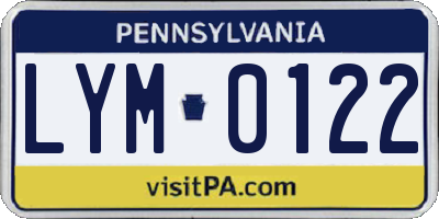 PA license plate LYM0122