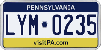 PA license plate LYM0235