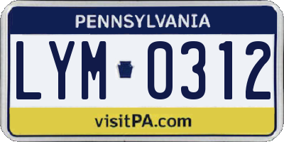 PA license plate LYM0312