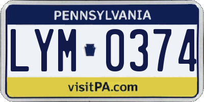 PA license plate LYM0374