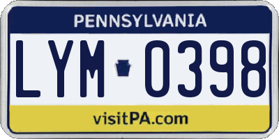 PA license plate LYM0398