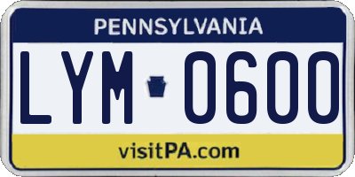 PA license plate LYM0600