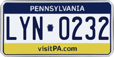 PA license plate LYN0232