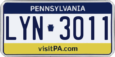 PA license plate LYN3011