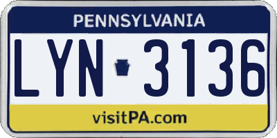 PA license plate LYN3136