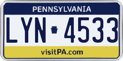 PA license plate LYN4533