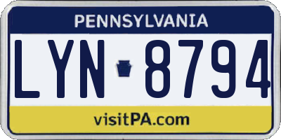 PA license plate LYN8794