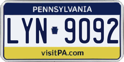 PA license plate LYN9092