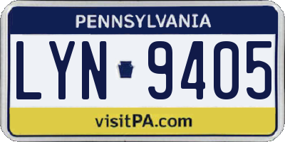 PA license plate LYN9405
