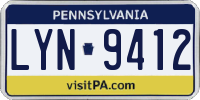 PA license plate LYN9412