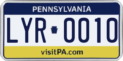 PA license plate LYR0010