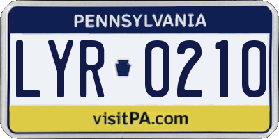 PA license plate LYR0210