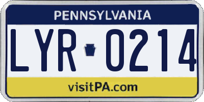 PA license plate LYR0214