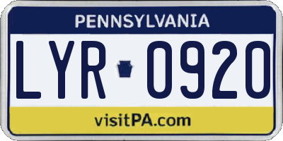 PA license plate LYR0920