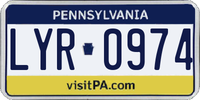 PA license plate LYR0974