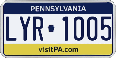 PA license plate LYR1005