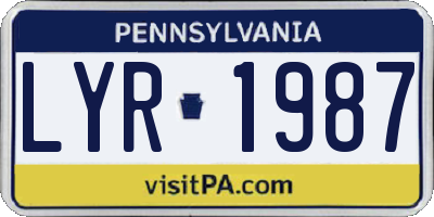 PA license plate LYR1987
