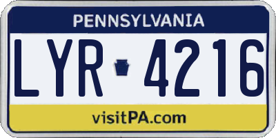 PA license plate LYR4216