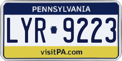PA license plate LYR9223