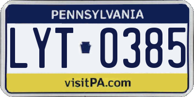 PA license plate LYT0385