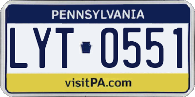 PA license plate LYT0551