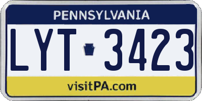 PA license plate LYT3423