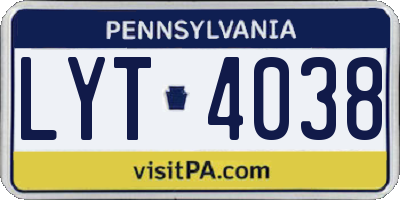 PA license plate LYT4038