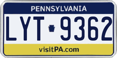 PA license plate LYT9362