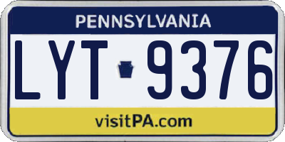 PA license plate LYT9376