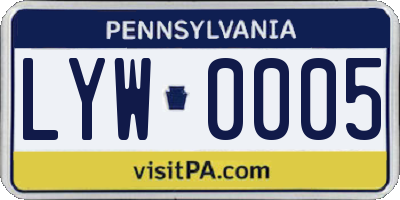 PA license plate LYW0005