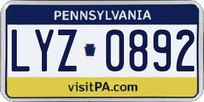 PA license plate LYZ0892