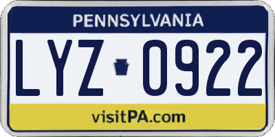 PA license plate LYZ0922