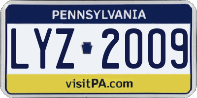 PA license plate LYZ2009