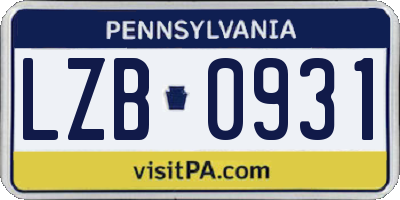 PA license plate LZB0931