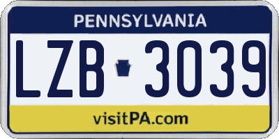 PA license plate LZB3039
