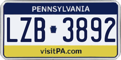 PA license plate LZB3892