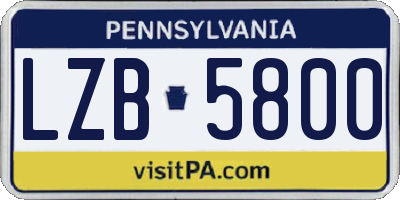 PA license plate LZB5800
