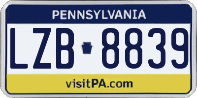PA license plate LZB8839
