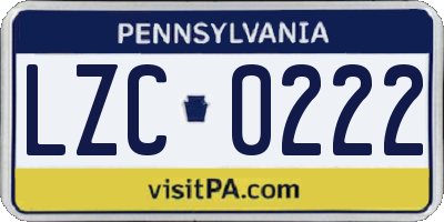 PA license plate LZC0222