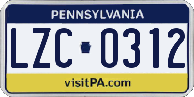 PA license plate LZC0312