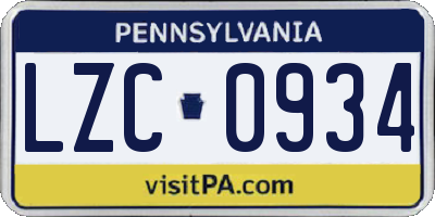 PA license plate LZC0934