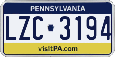 PA license plate LZC3194