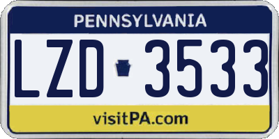 PA license plate LZD3533