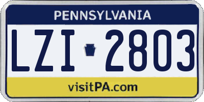 PA license plate LZI2803
